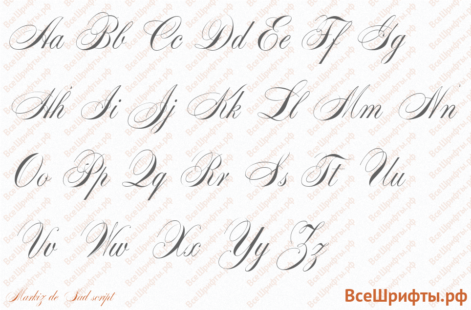 Шрифт Markiz de Sad script с латинскими буквами Шрифт Markiz de Sad script с латинскими буквами