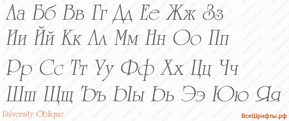 Шрифт University Oblique с русскими буквами Шрифт University Oblique с русскими буквами
