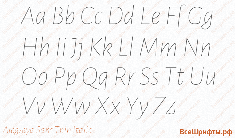 Шрифт Alegreya Sans Thin Italic с латинскими буквами Шрифт Alegreya Sans Thin Italic с латинскими буквами